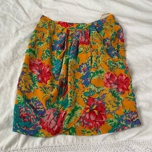 Regina Porter MEDIUM 100% silk bright color floral flower spring summer skirt